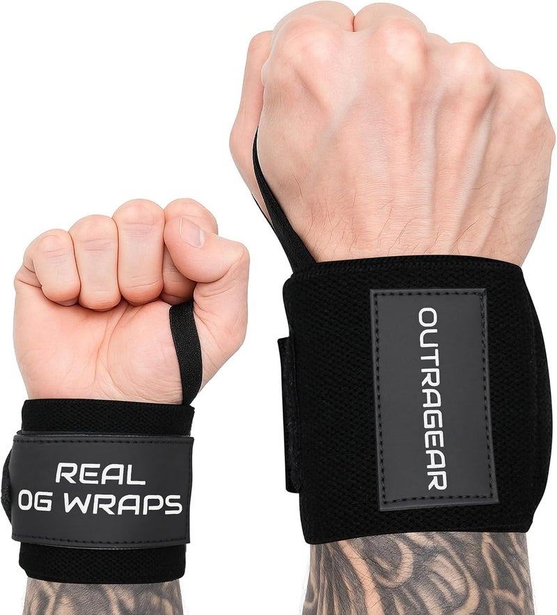 OUTRAGEAR 18" OG-Grade Wrist Wraps for Weightlifting – Heavy Duty Wrist Support with Thumb Loop & Lockdown Strap – Wrist Straps for Powerlifting, Bench Press & Gym Training - Image 1